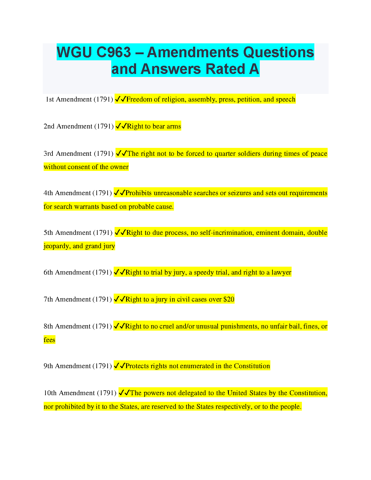 WGU C963 Amendments Questions and Answers 2024/2025
