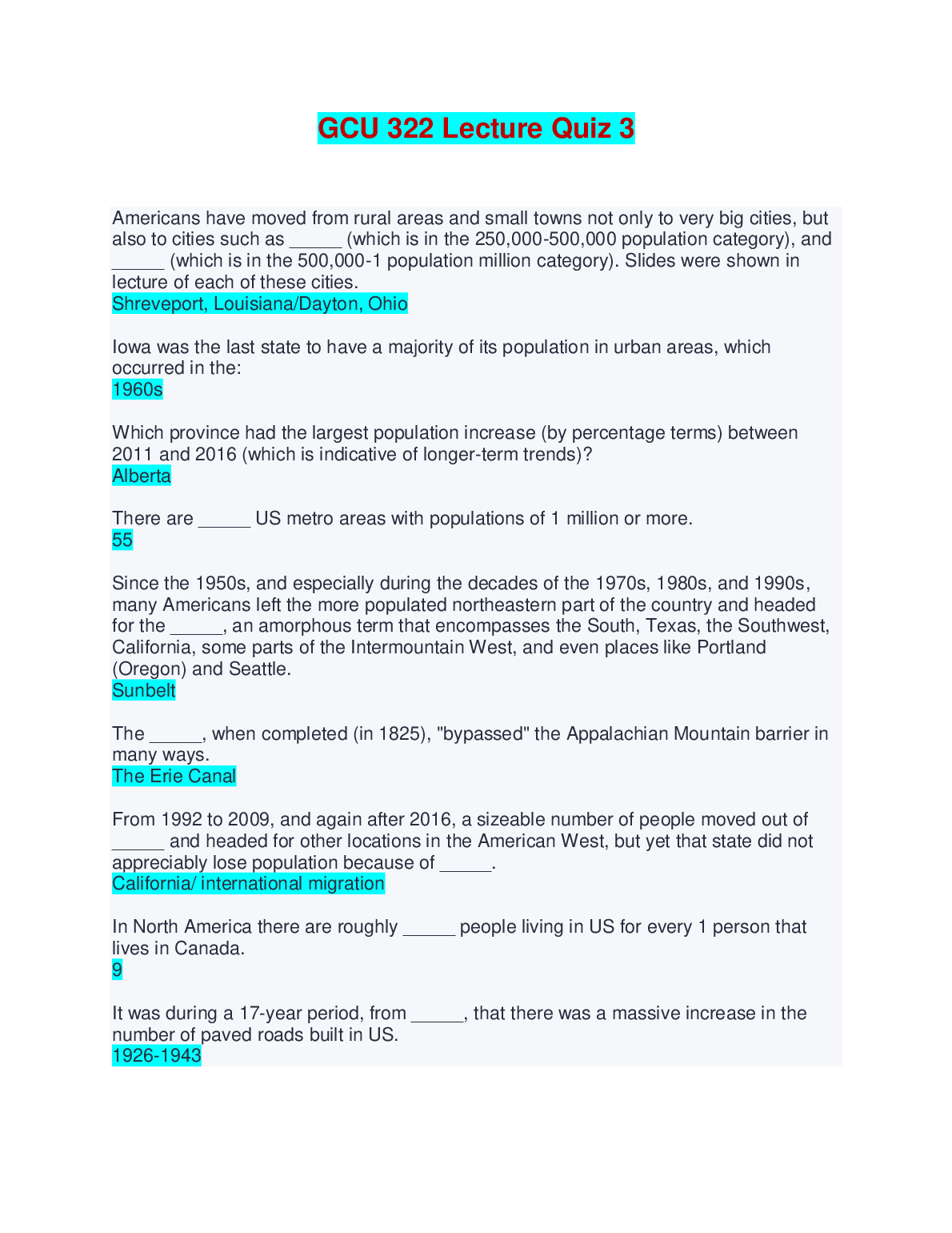 GCU 322 Lecture Quiz 3 Study Guide 2026/2027 Revision Resources