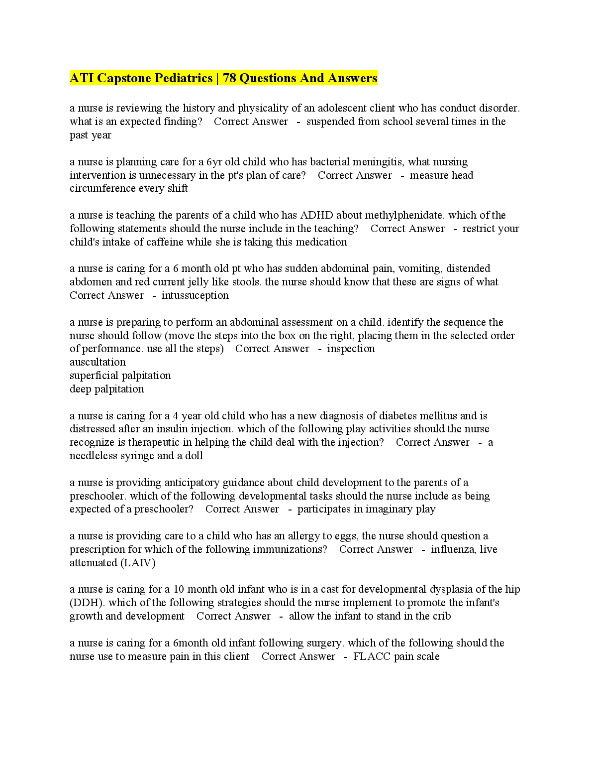 ATI Capstone Pediatrics Practice Test 2026/2027