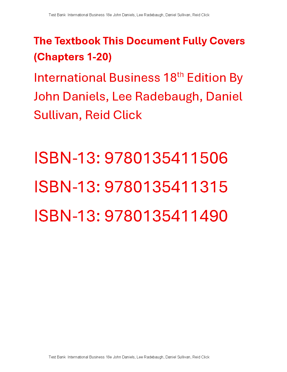 International Business 18e Test Bank Chapters 1-20 Verified