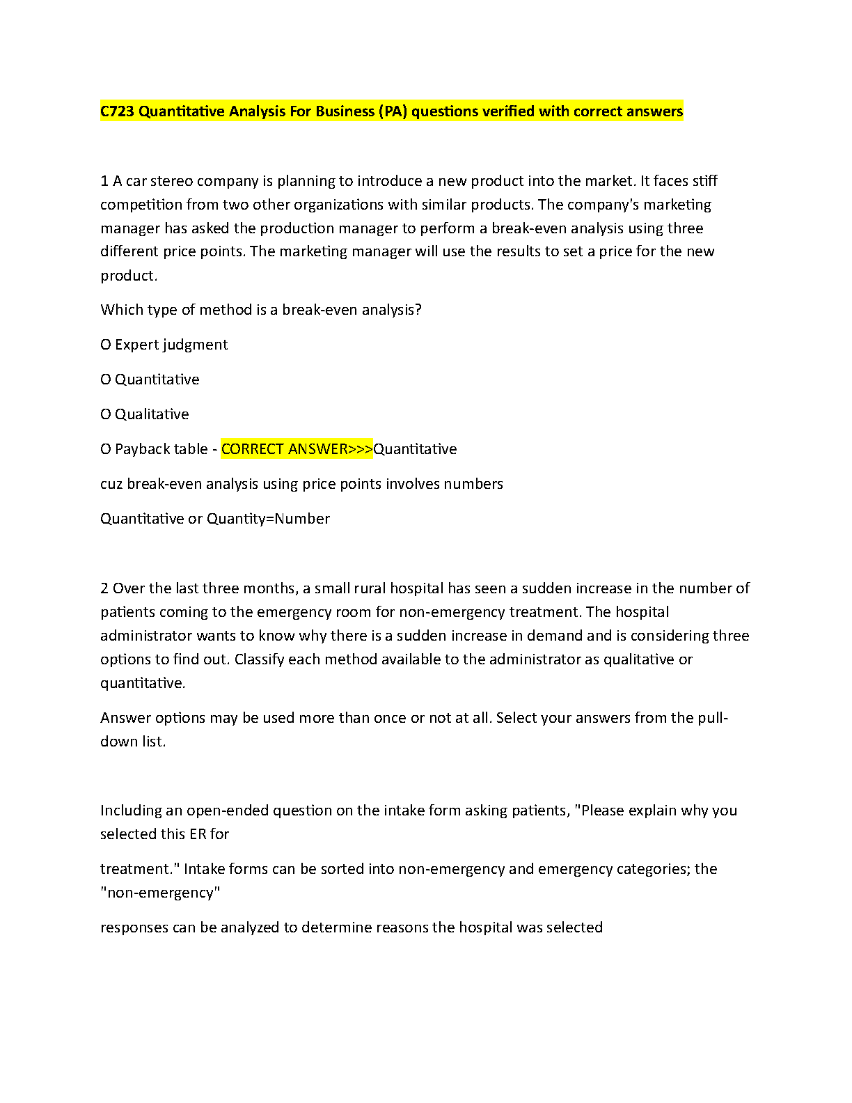 WGU C723 Quantitative Analysis PA Answers IMG-1