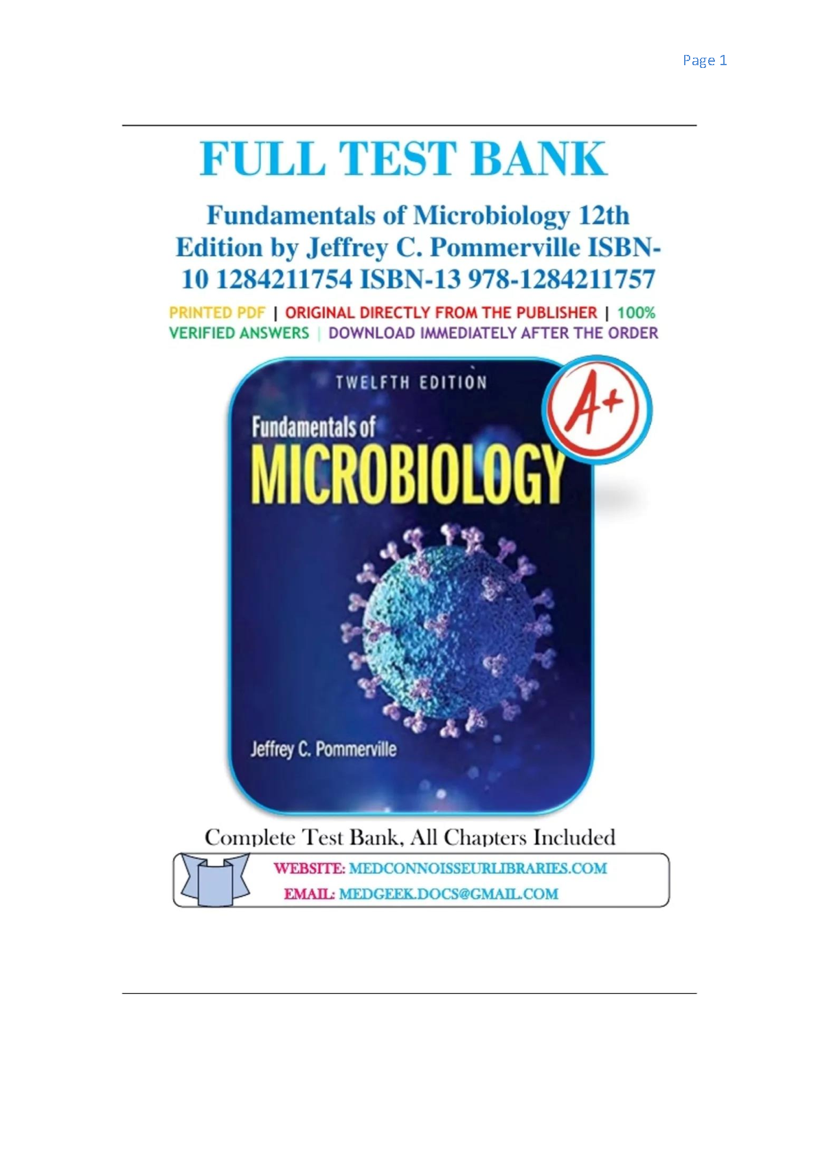 Fundamentals of Microbiology 12th Edition TEST BANK IMG-1