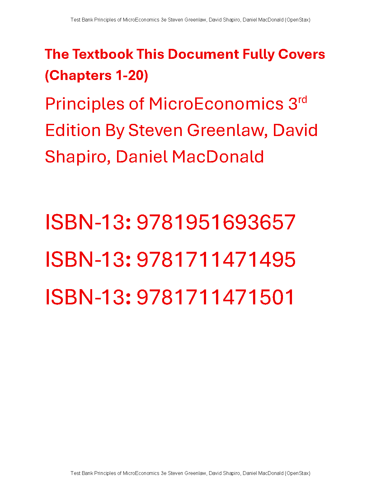 Microeconomics Test Bank Greenlaw Shapiro Complete MCQs and Essays