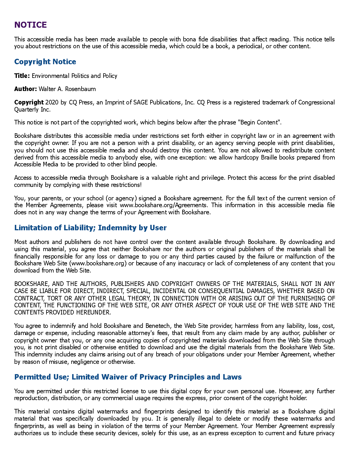 Rosenbaum Environmental Politics Policy 11e Test Bank