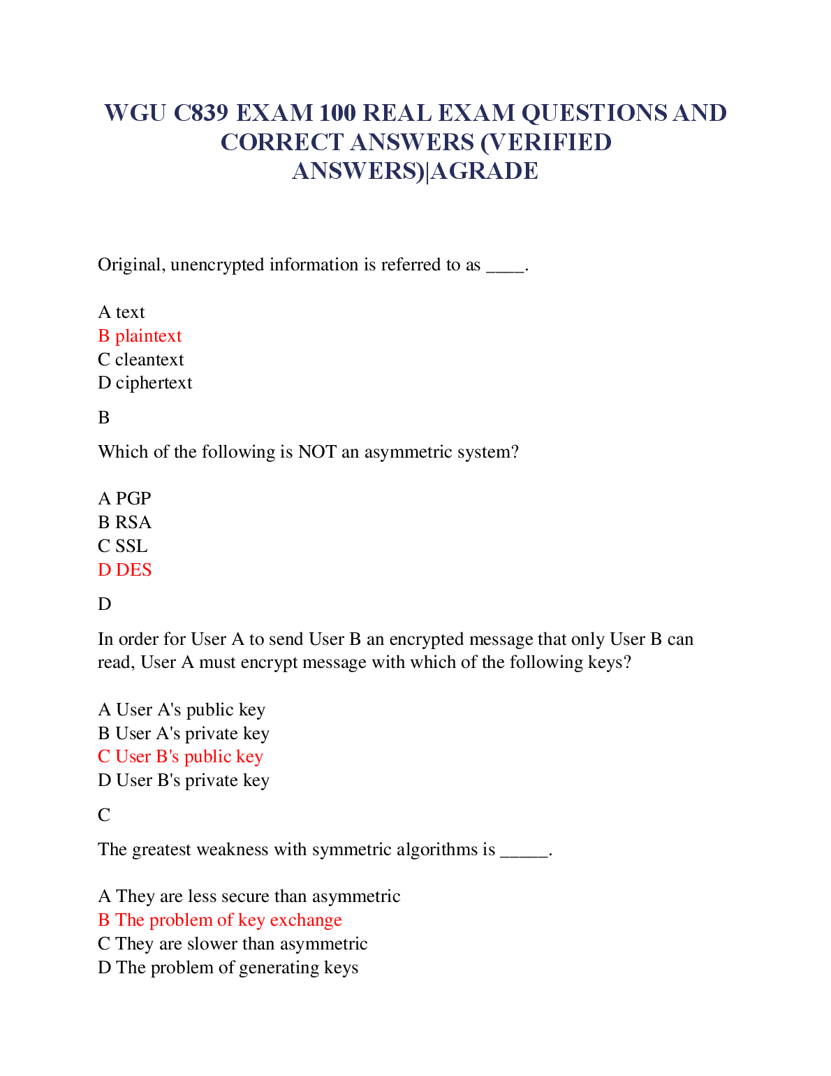 WGU C839 Exam Prep: 100 Real Questions and Correct Answers