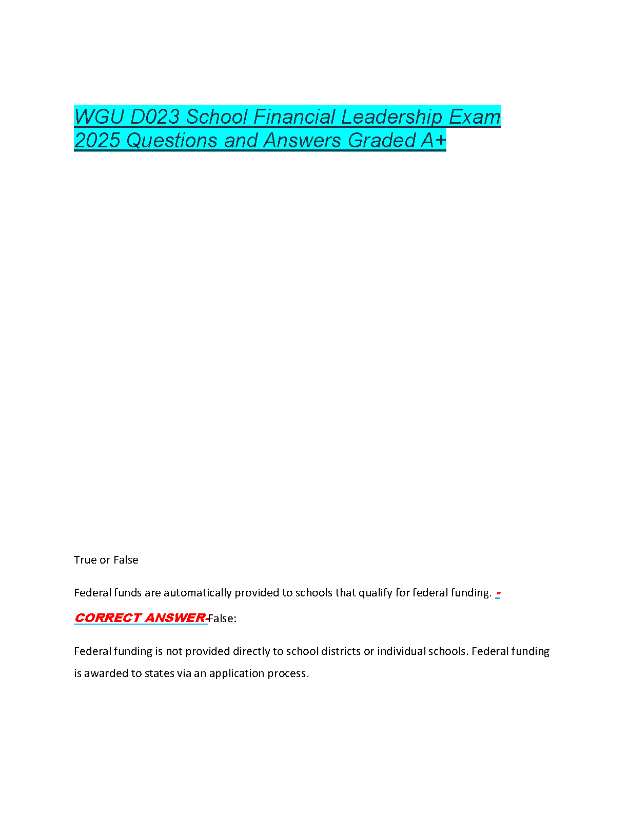 WGU D023 School Financial Leadership Study Guide 2025 IMG-1