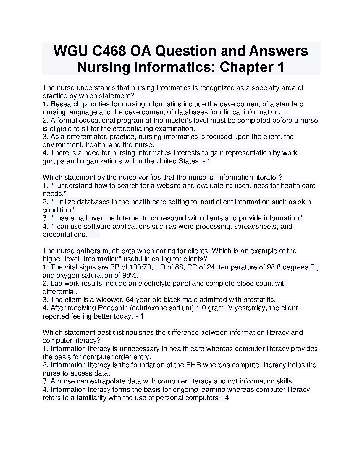 WGU C468 Nursing Informatics OA Test Bank Ch 1 5th Ed IMG-1