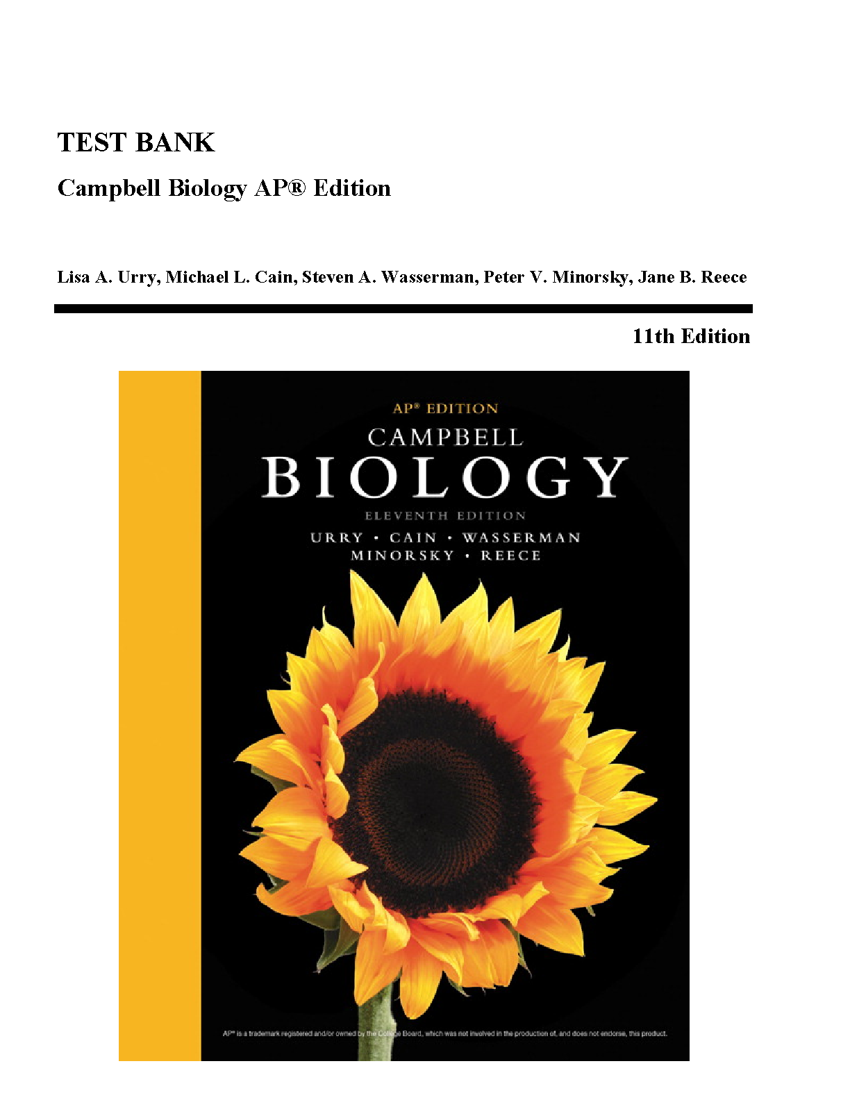 Campbell Biology 11th Edition TEST BANK