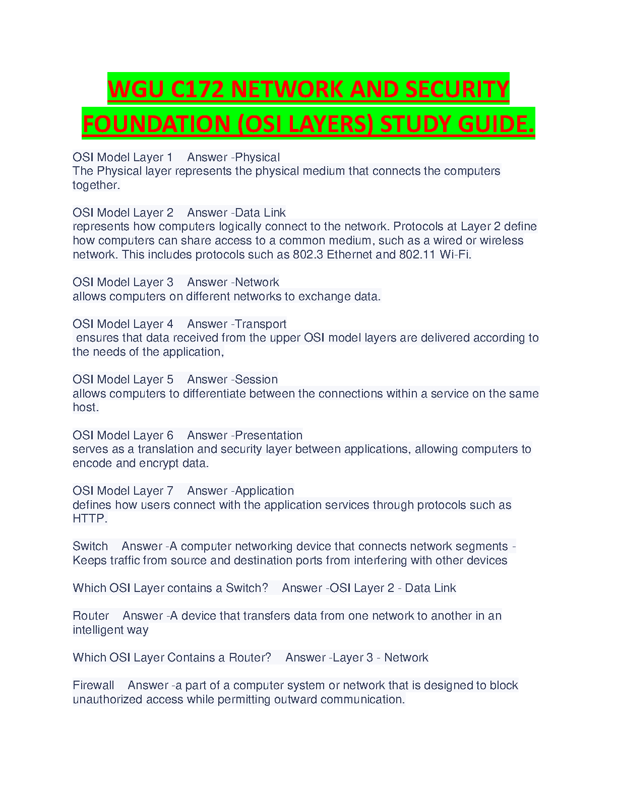 WGU C172 OSI Model Study Guide 2024 IMG-1