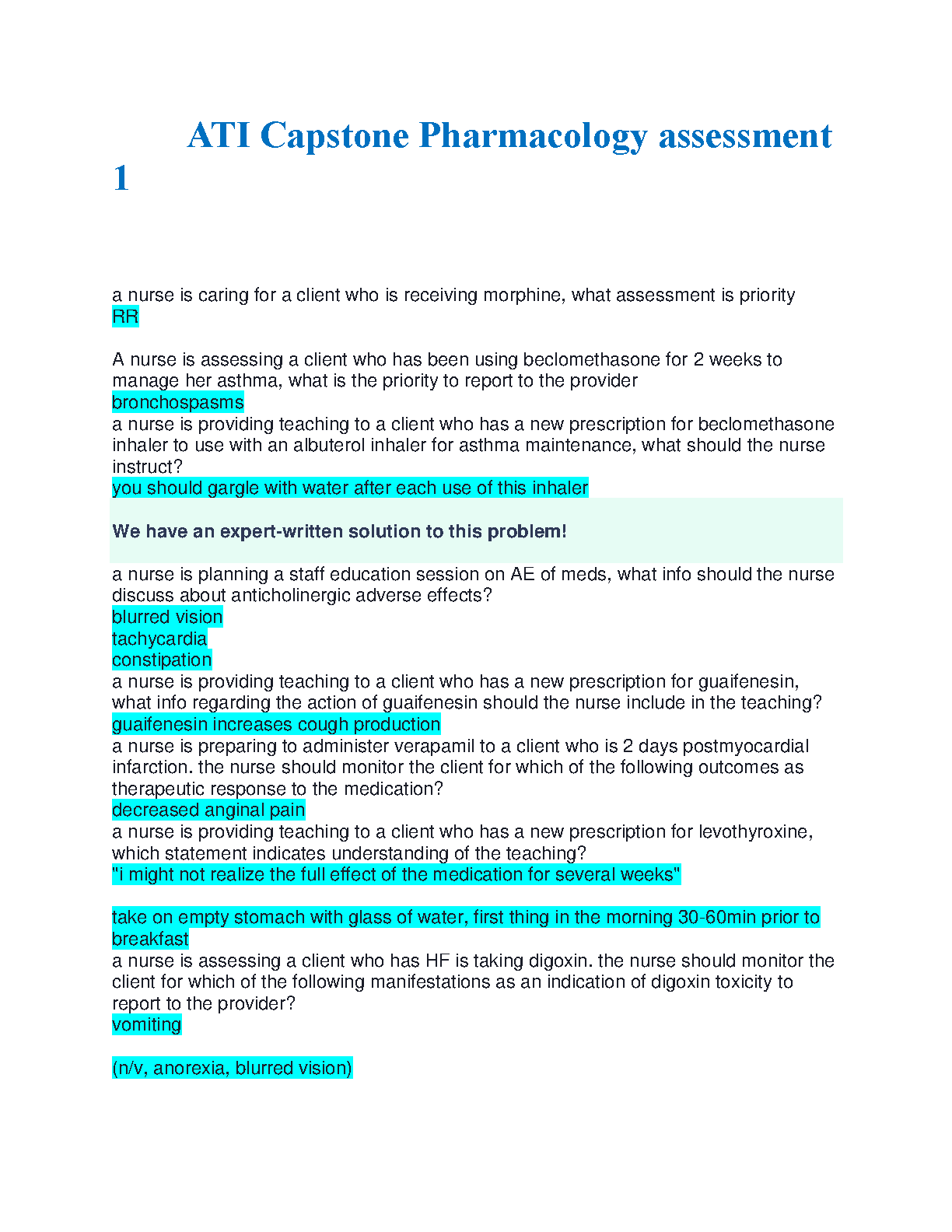 ATI Capstone Pharmacology Test Bank 2026 Exam Prep Guide