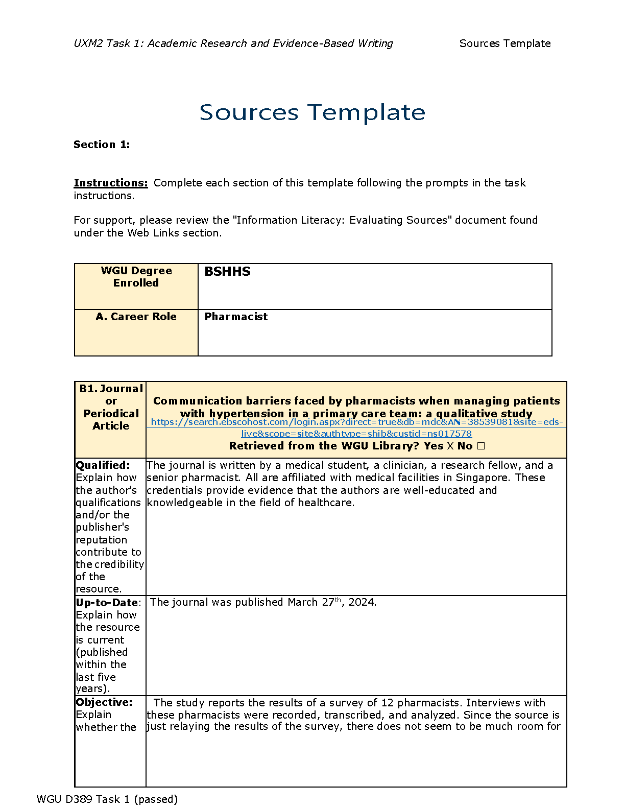 WGU D389 Task 1 Study Guide | Passed Submission Example