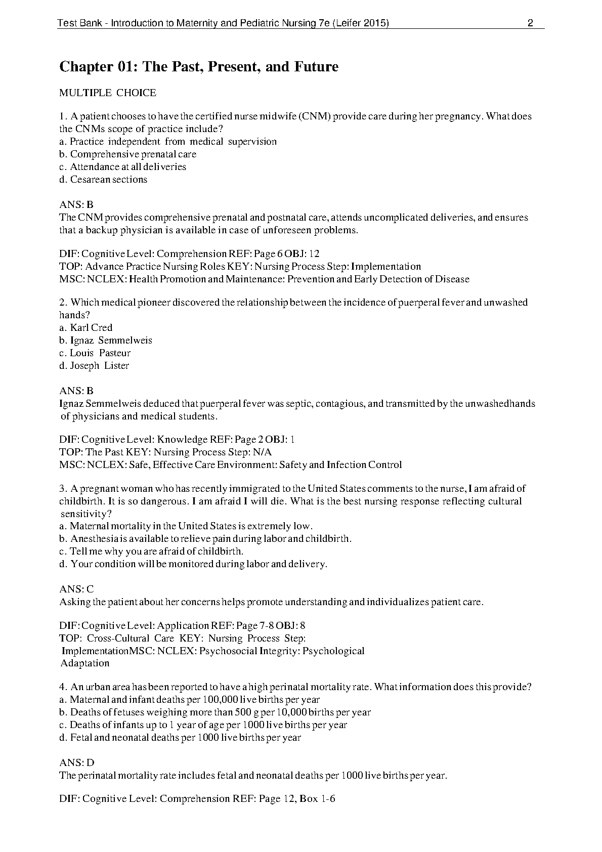 Leifer Maternity & Pediatric Nursing Test Bank 2026/27