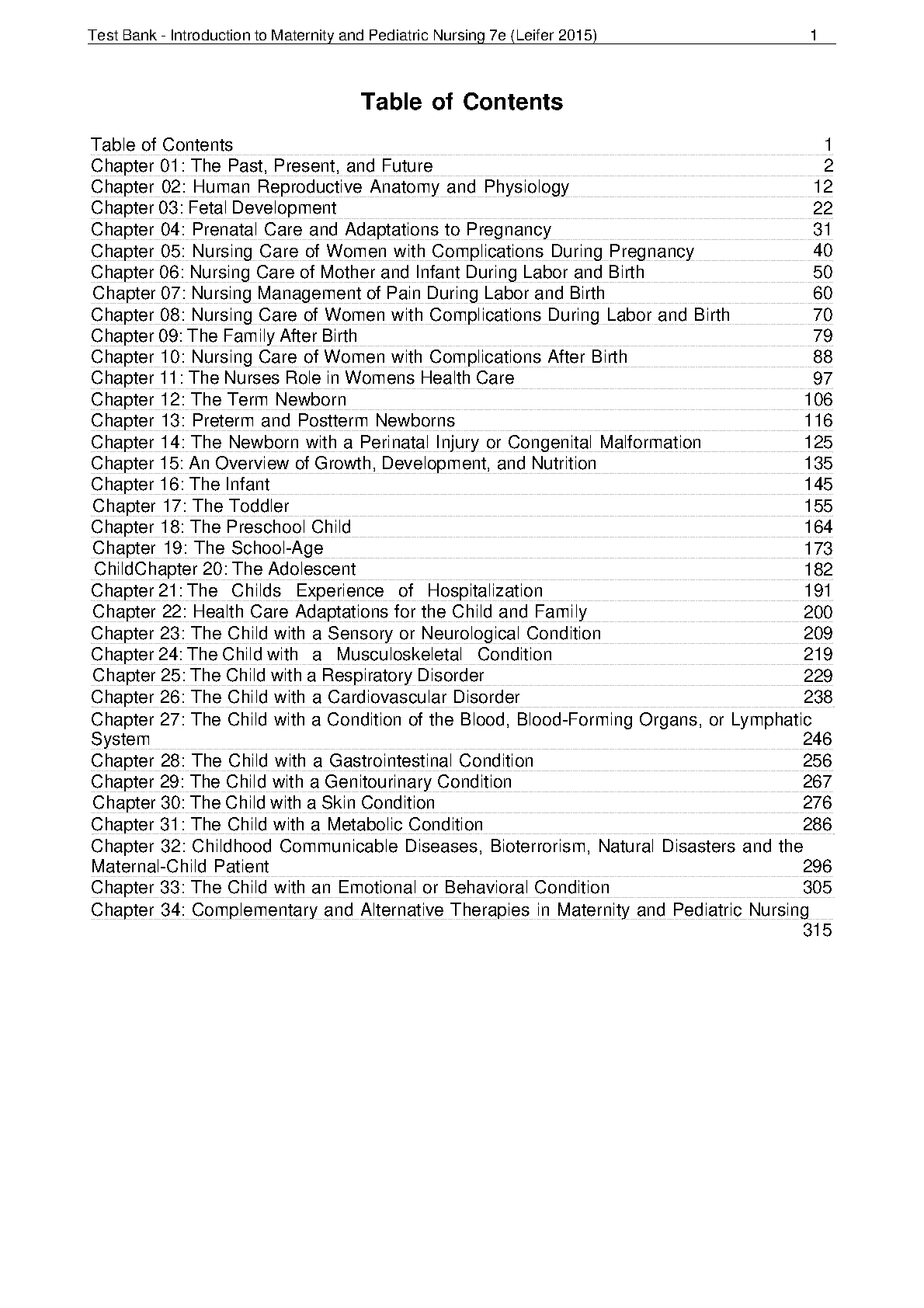 Leifer Maternity & Pediatric Nursing Test Bank 2026/27