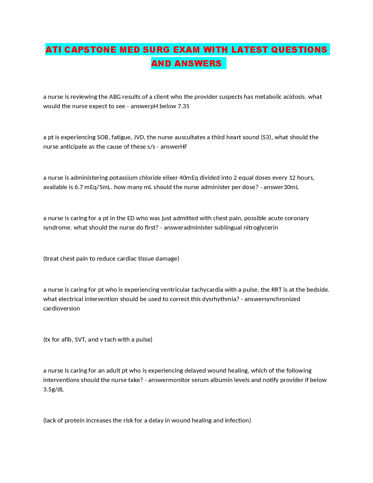 ATI Capstone Med Surg Exam Questions Answers 2026/2027
