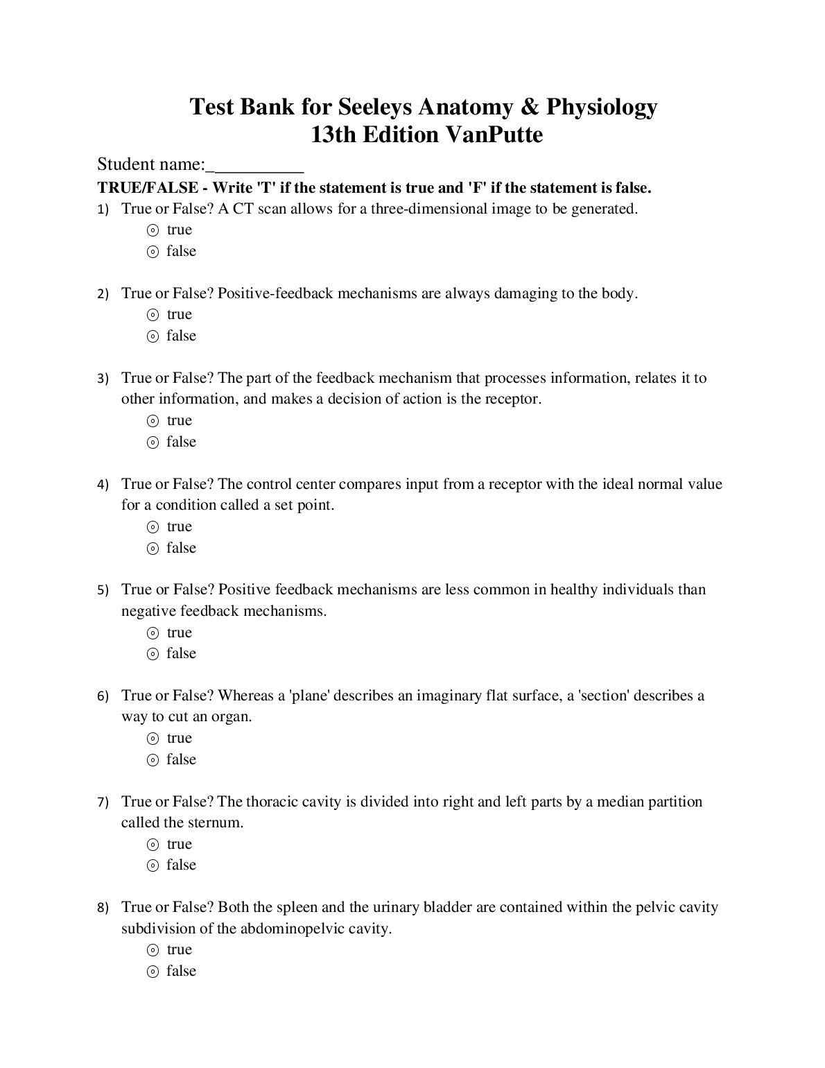 Seeley A&P Test Bank 2026/27 | 13th Ed