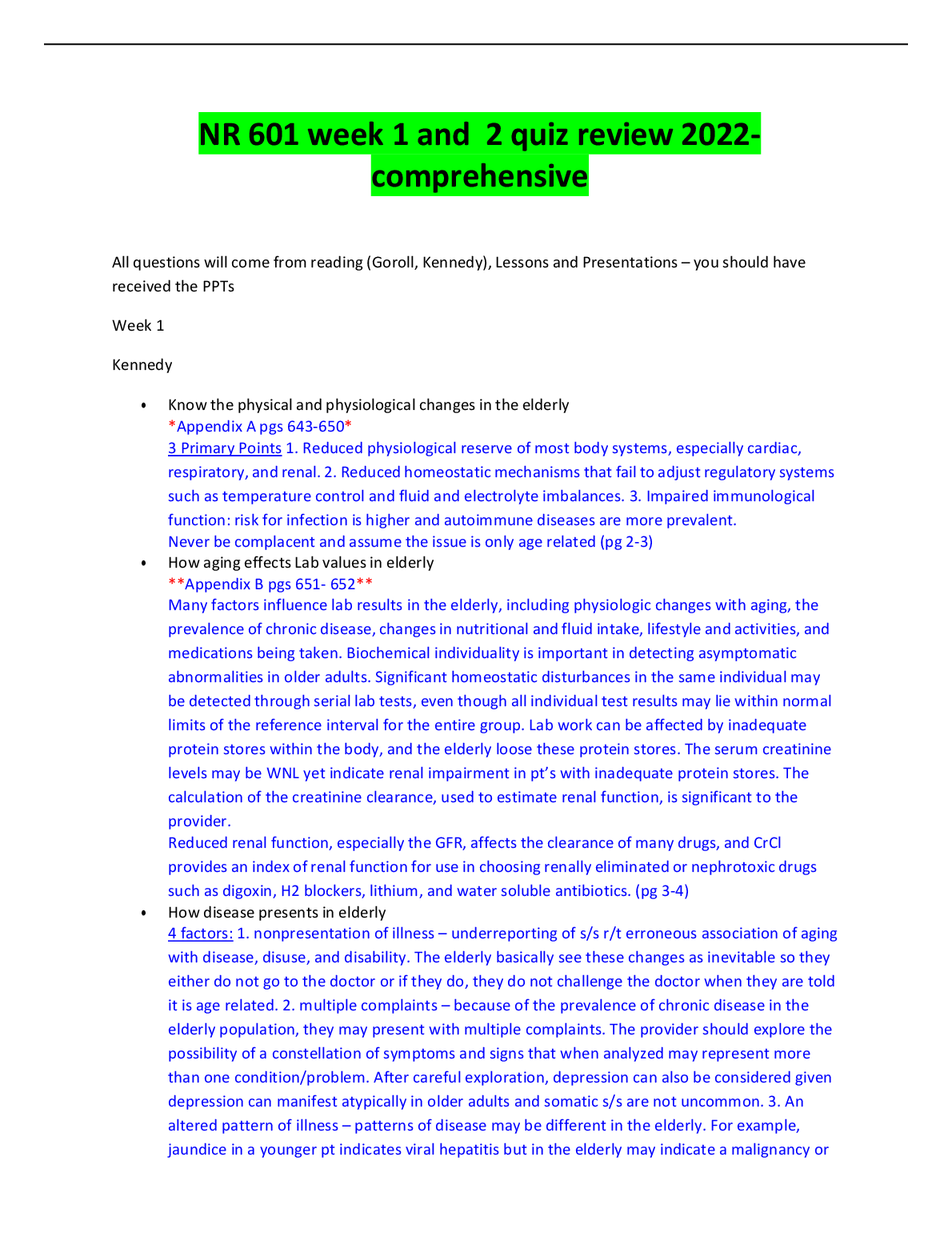 NR 601 Weeks 1-2 Quiz Review with Verified Answers
