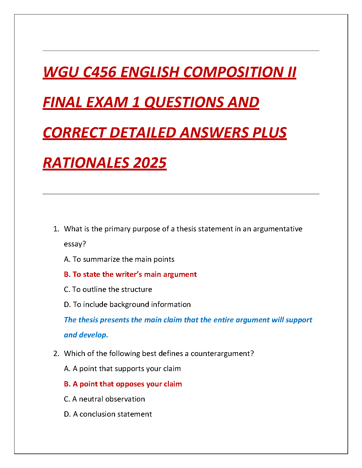 WGU C456 English Comp II Test Bank 2025 Answers IMG-1
