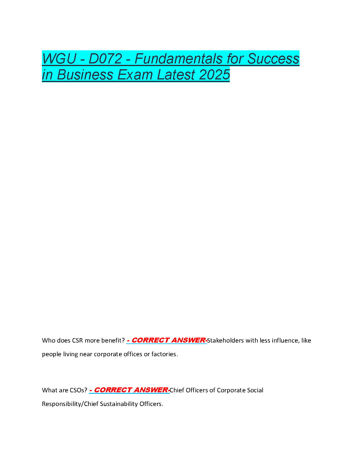 WGU D072 Fundamentals for Success in Business Exam Guide 2025 IMG-1