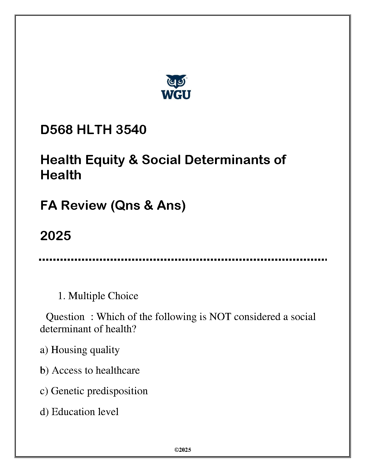 WGU HLTH 3540 Health Equity Study Guide 2024-25 IMG-1
