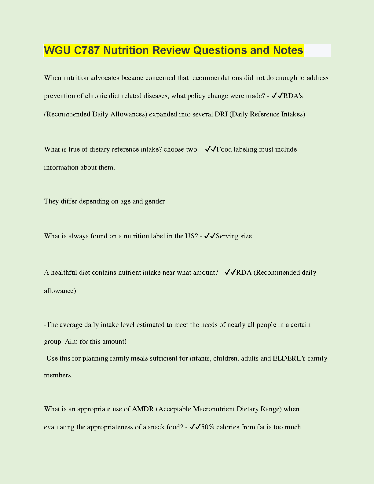 WGU C787 Nutrition Review: Exam Questions & Notes 2024 IMG-1