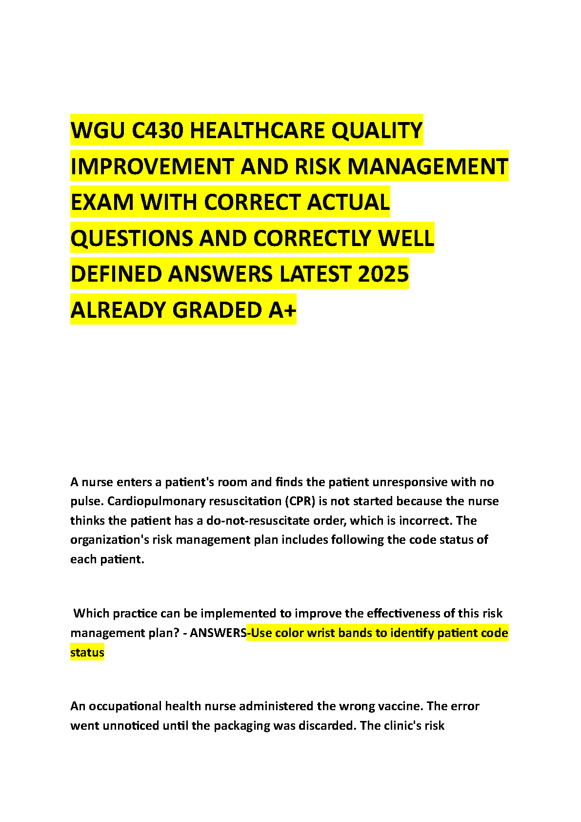 WGU C430 Healthcare Quality Improvement Exam Prep 2025