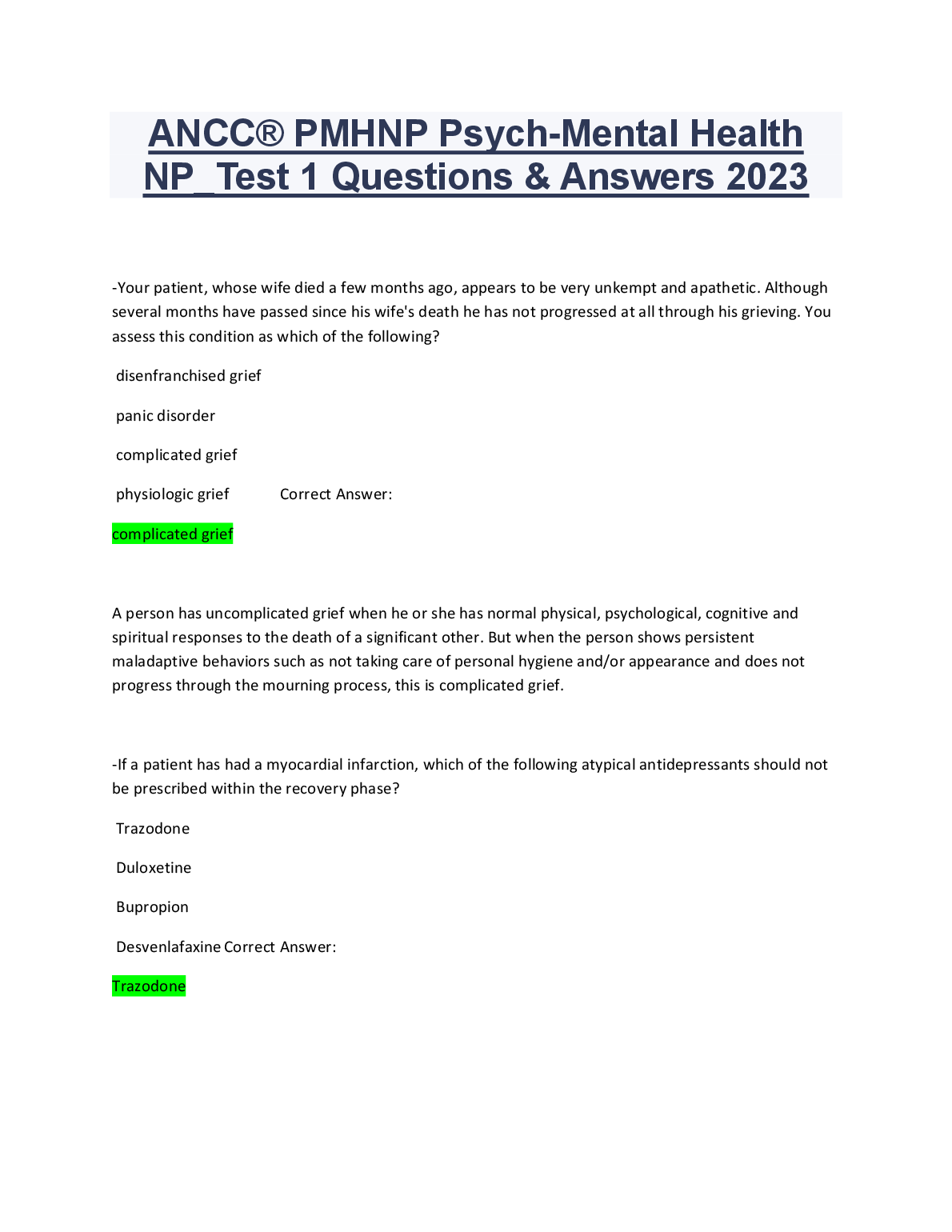 ANCC PMHNP Test 1 Qs & As 2026/27 Mental Health Nursing