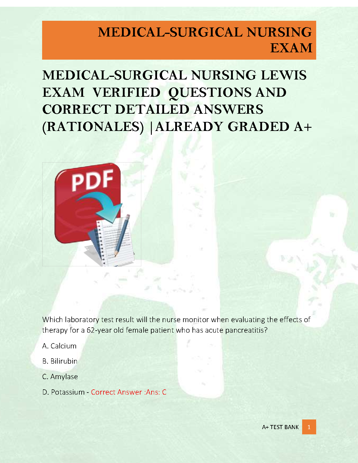 Lewis Med Surg Nursing Test Bank 12th Ed 2026/27