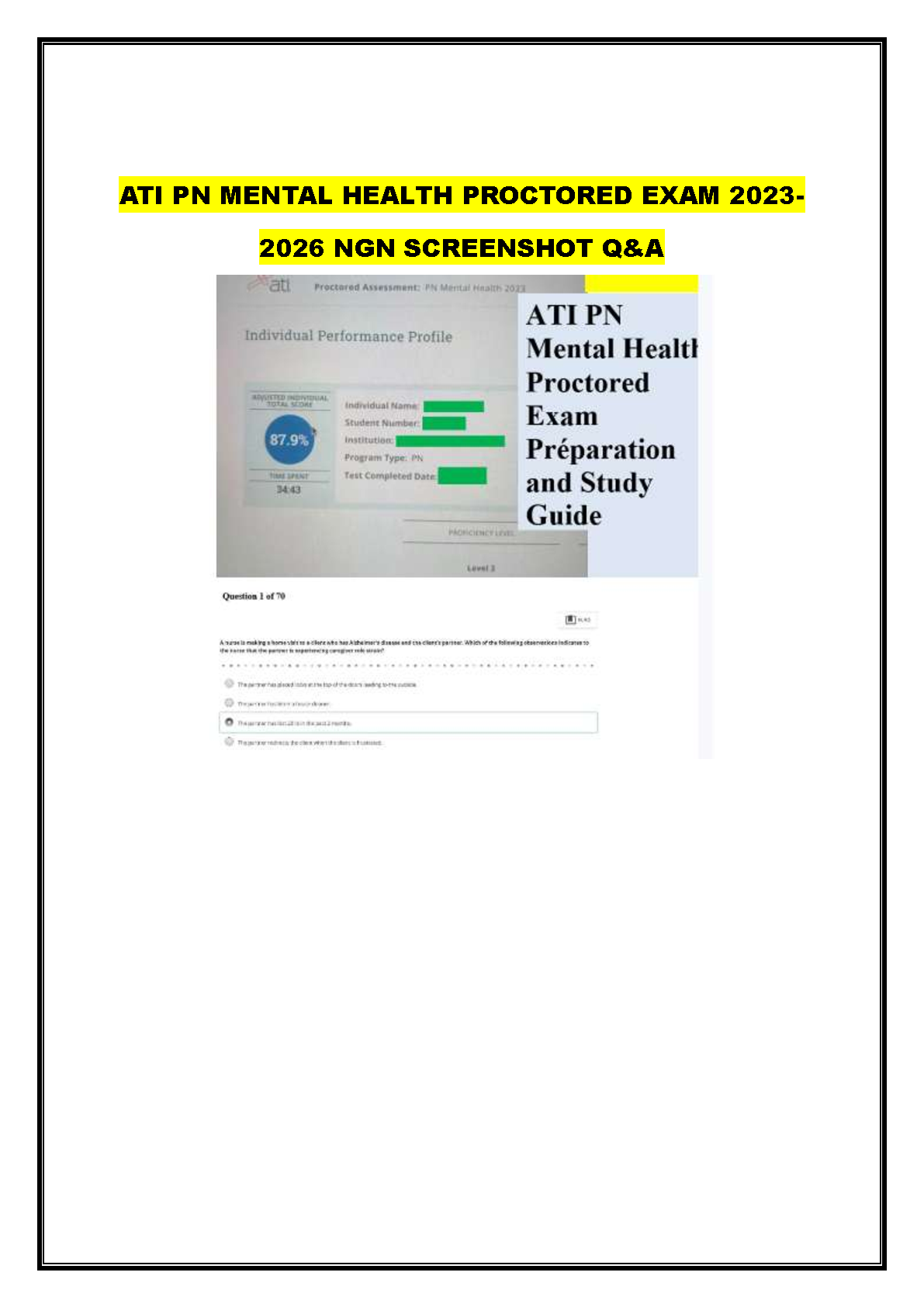 ATI PN Mental Health NGN Practice Questions 2026/2027
