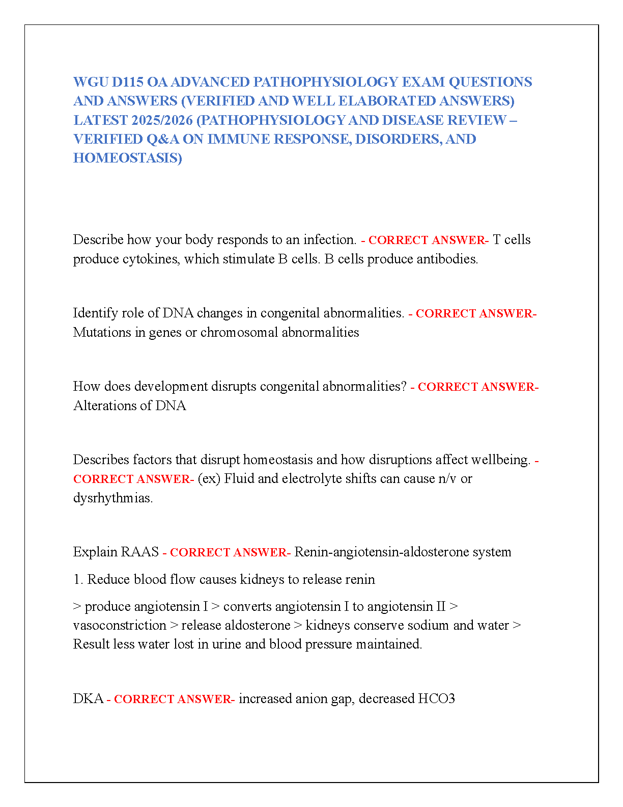 WGU D115 Advanced Pathophysiology Exam Q&A 2025-2026 Guide