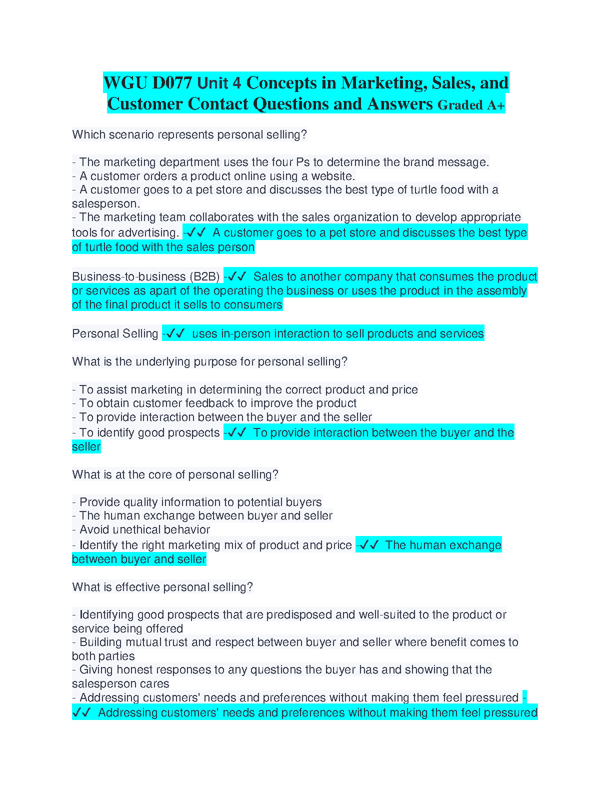 WGU D077 Unit 4 Marketing Sales Exam Q&A Guide 2025 IMG-1
