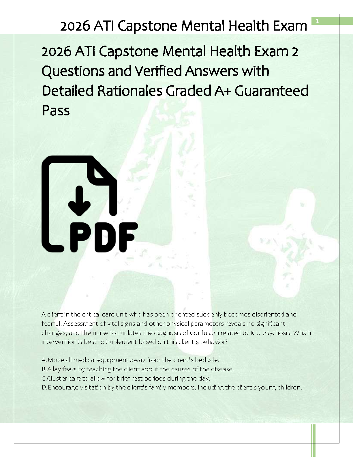 ATI Capstone Mental Health 2026/27 Exam Practice with Verified Answers IMG-1