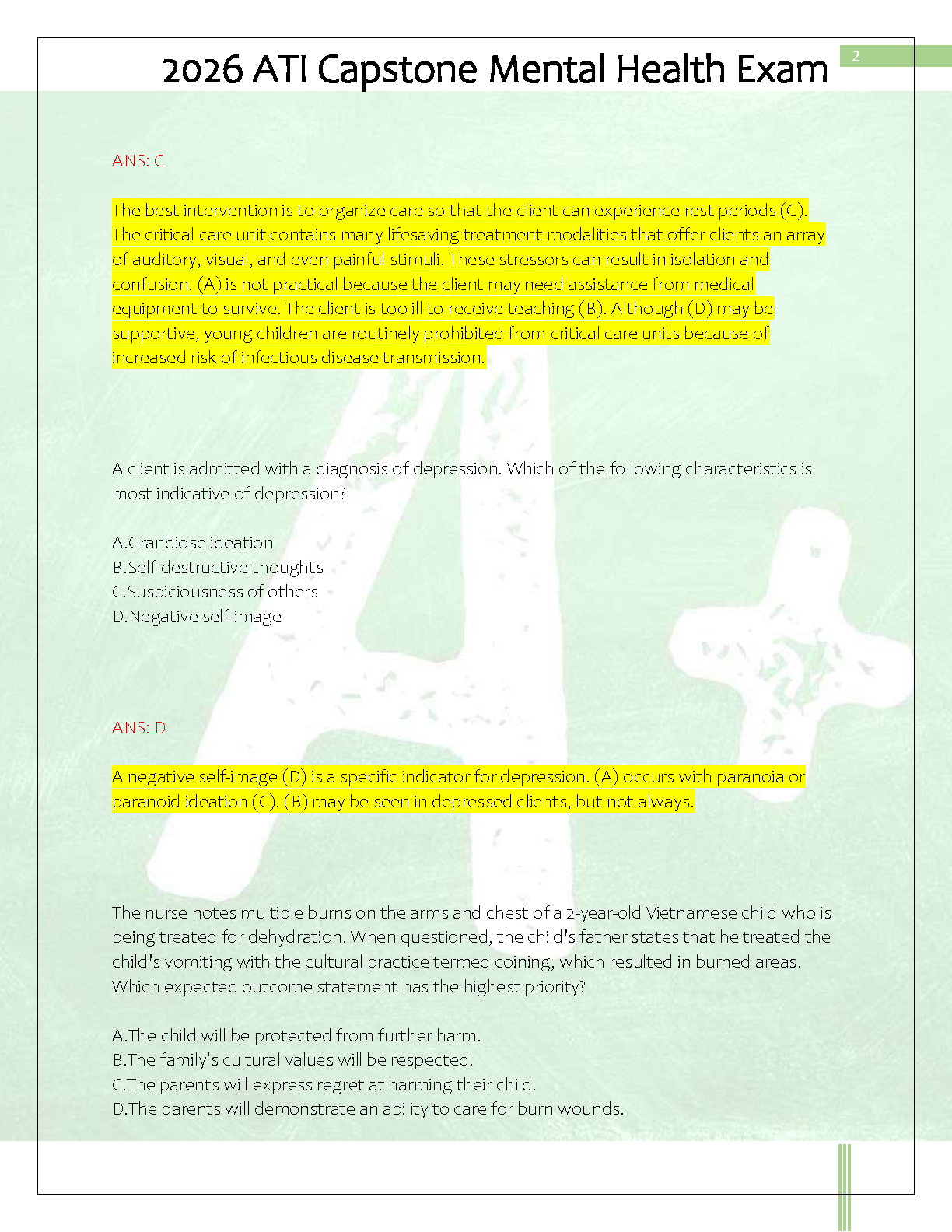ATI Capstone Mental Health 2026/27 Exam Practice with Verified Answers