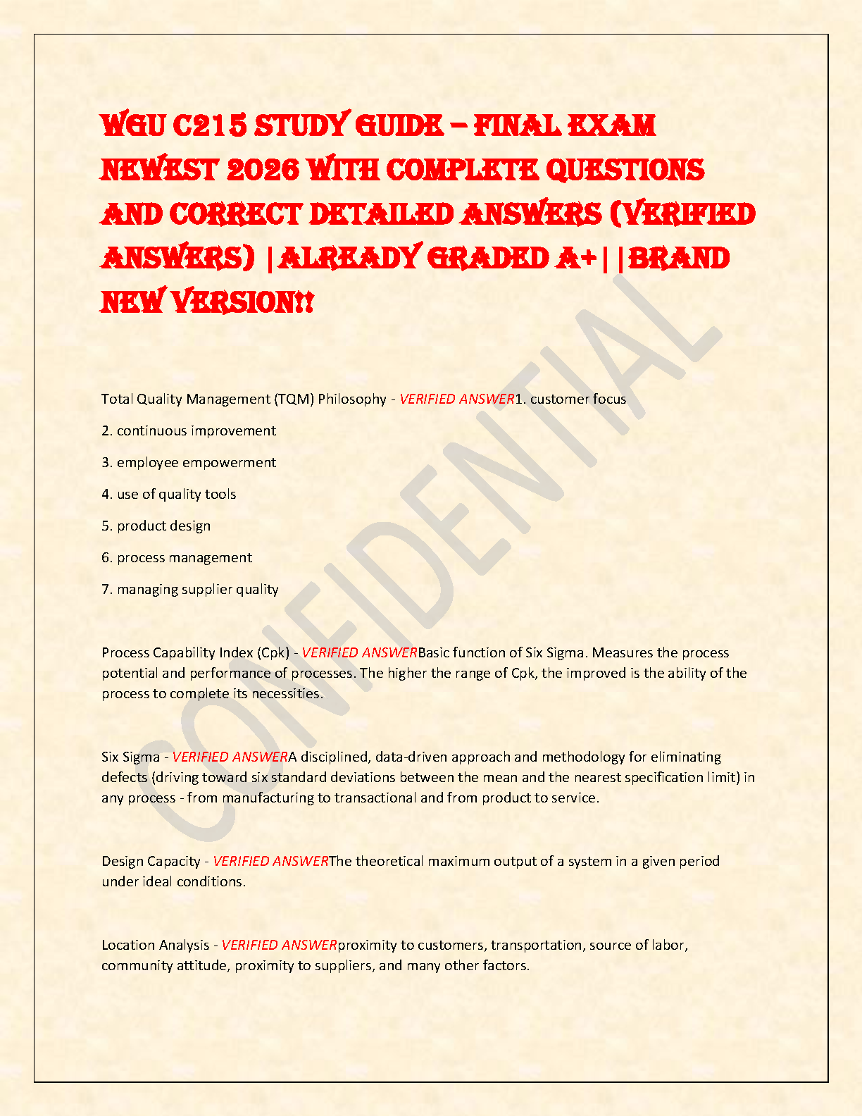 WGU C215 Ops Mgmt Final Study Guide 2025-26 with Verified Answers IMG-1