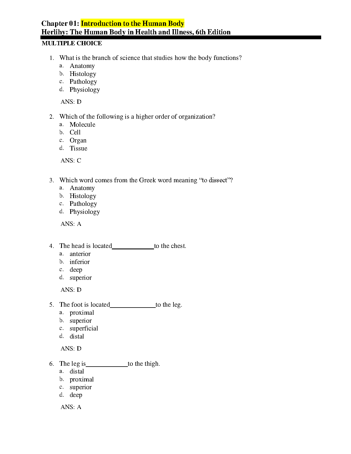 Anatomy and Physiology Test Bank 2026-27