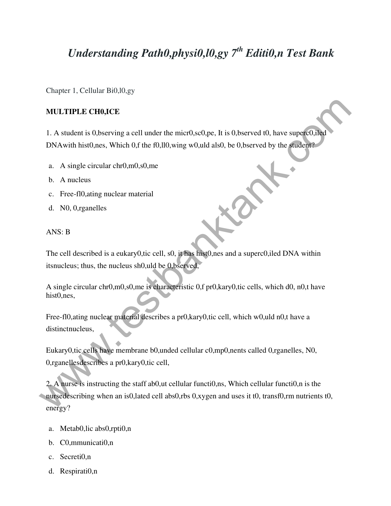 Understanding Pathophysiology 7th Edition Test Bank