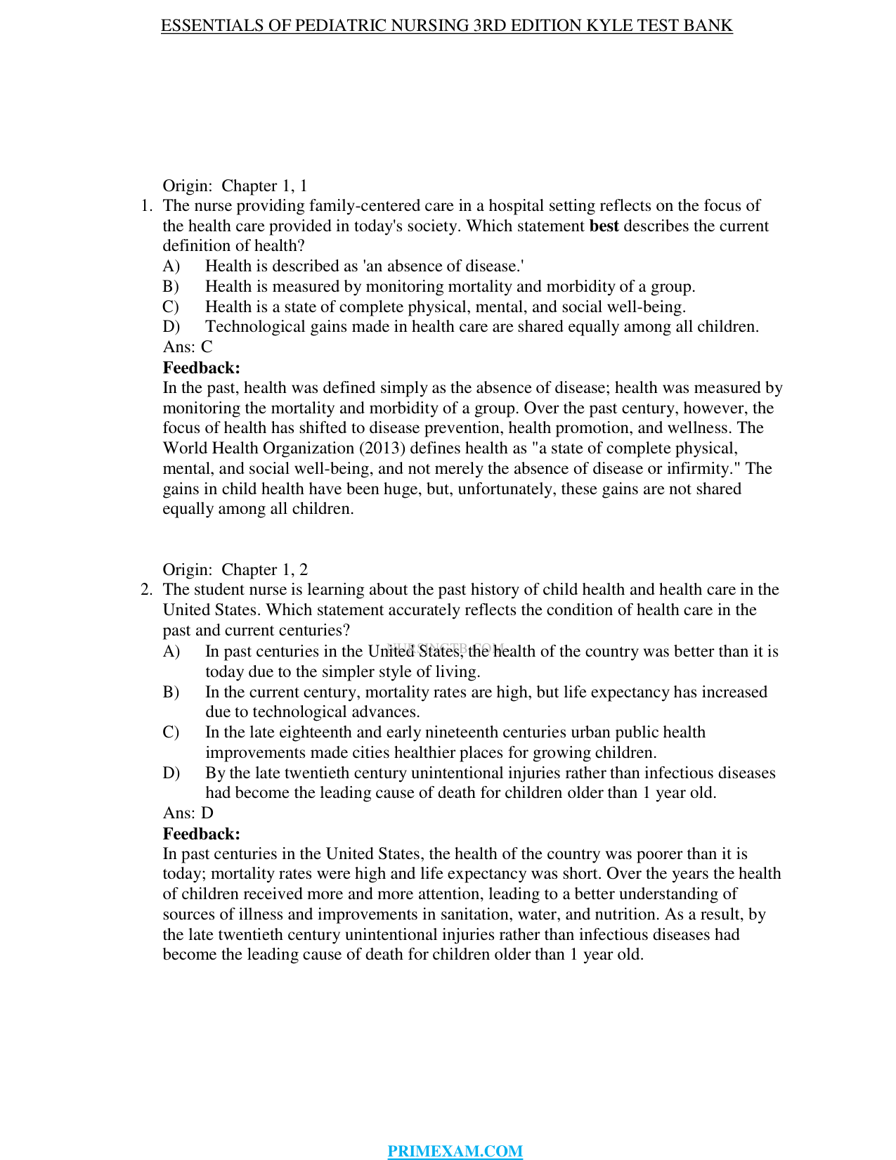 Essentials of Pediatric Nursing 3rd Edition TEST BANK
