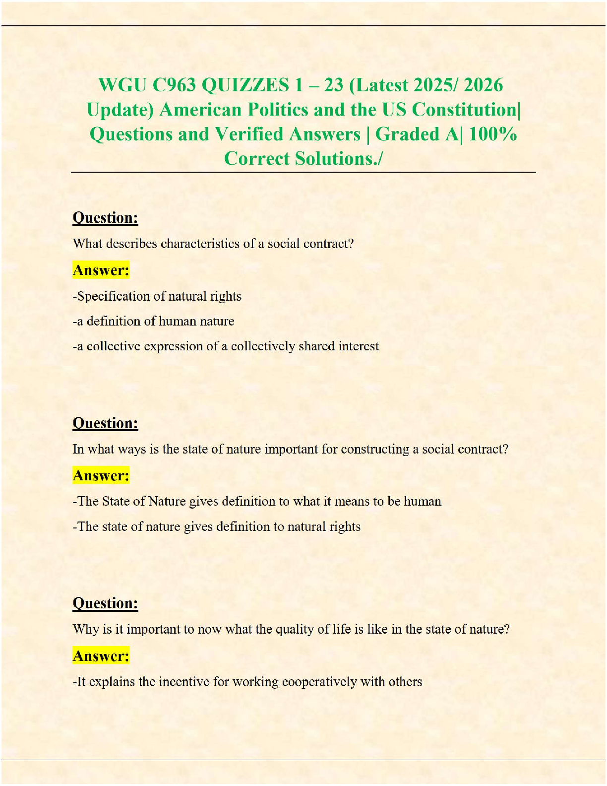 WGU C963 Quiz Answers: American Politics & US Constitution (2025/2026) IMG-1