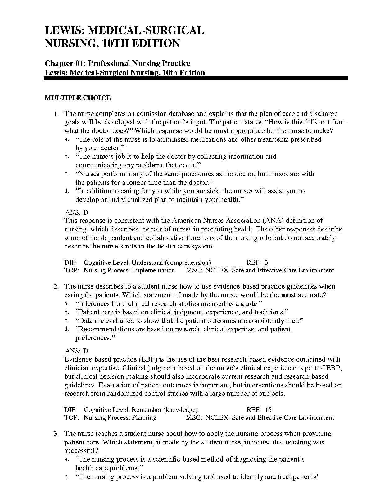 Medical-Surg Nursing Test Bank 10th Ed