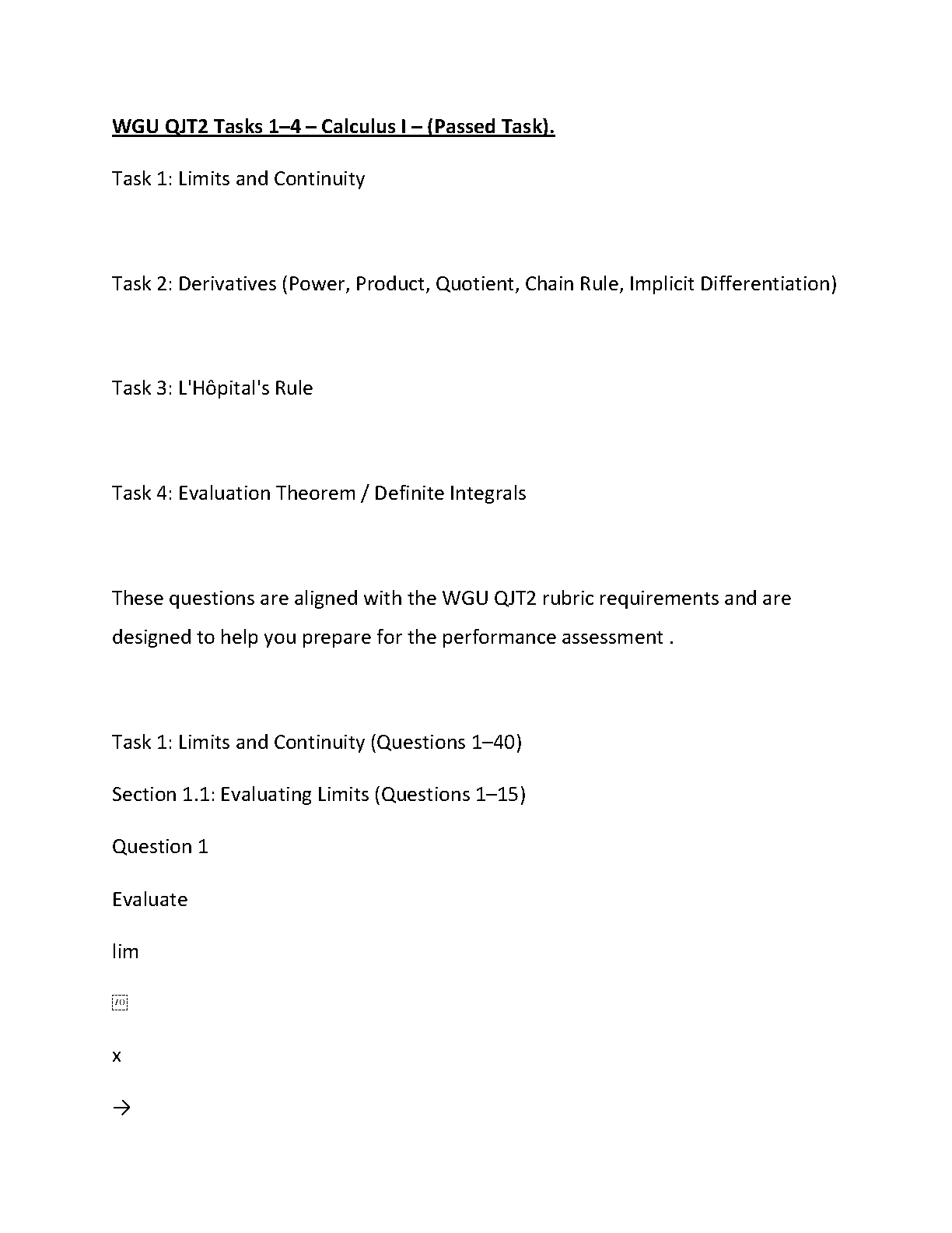 WGU QJT2 Calculus I Study Guide Tasks 1-4 2026/2027 IMG-1