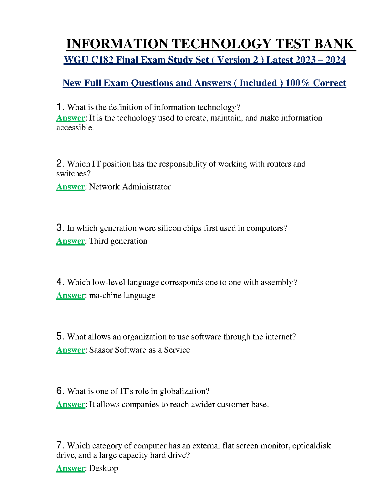 WGU C182 IT Final Exam Study Set 2024: Test Bank