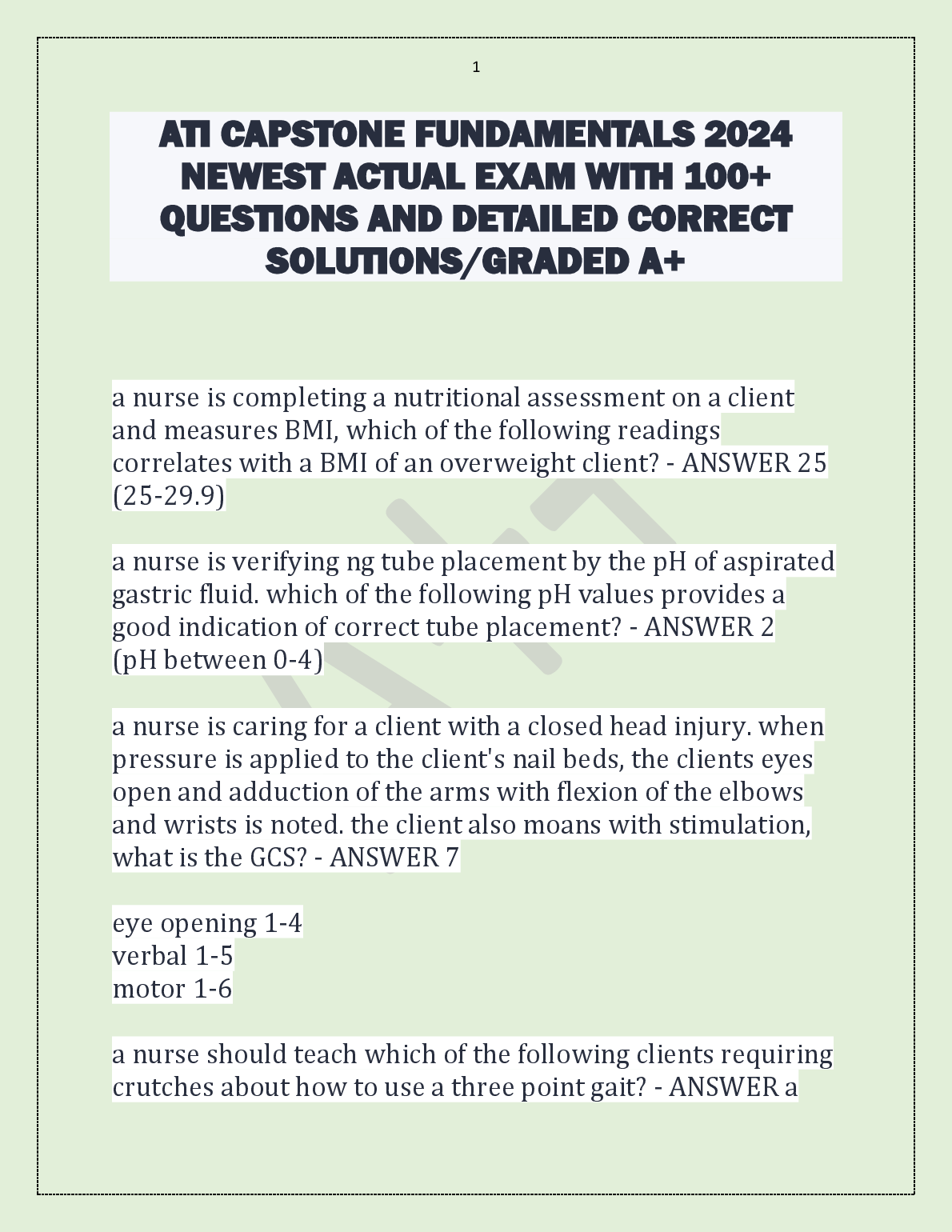 Nursing ATI Capstone Test Bank 2026/27 Questions Answers