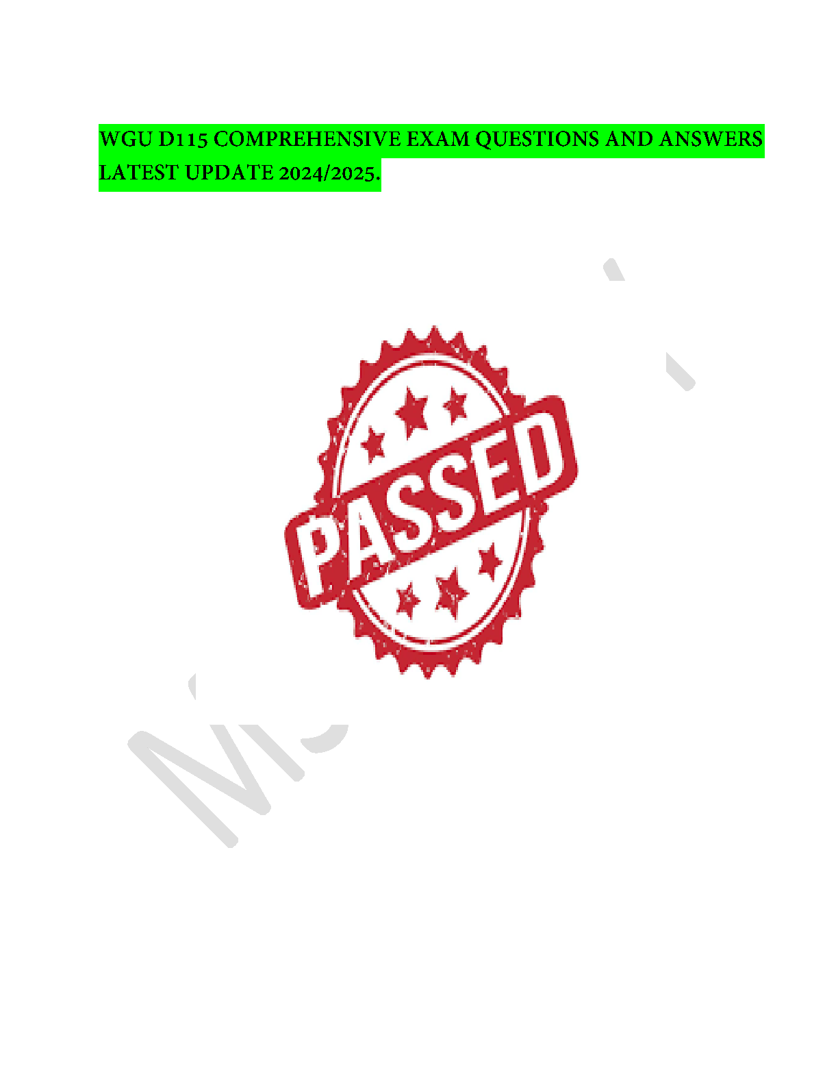 WGU D115 Exam Q&A 2024-2025 | First Attempt Pass Strategy