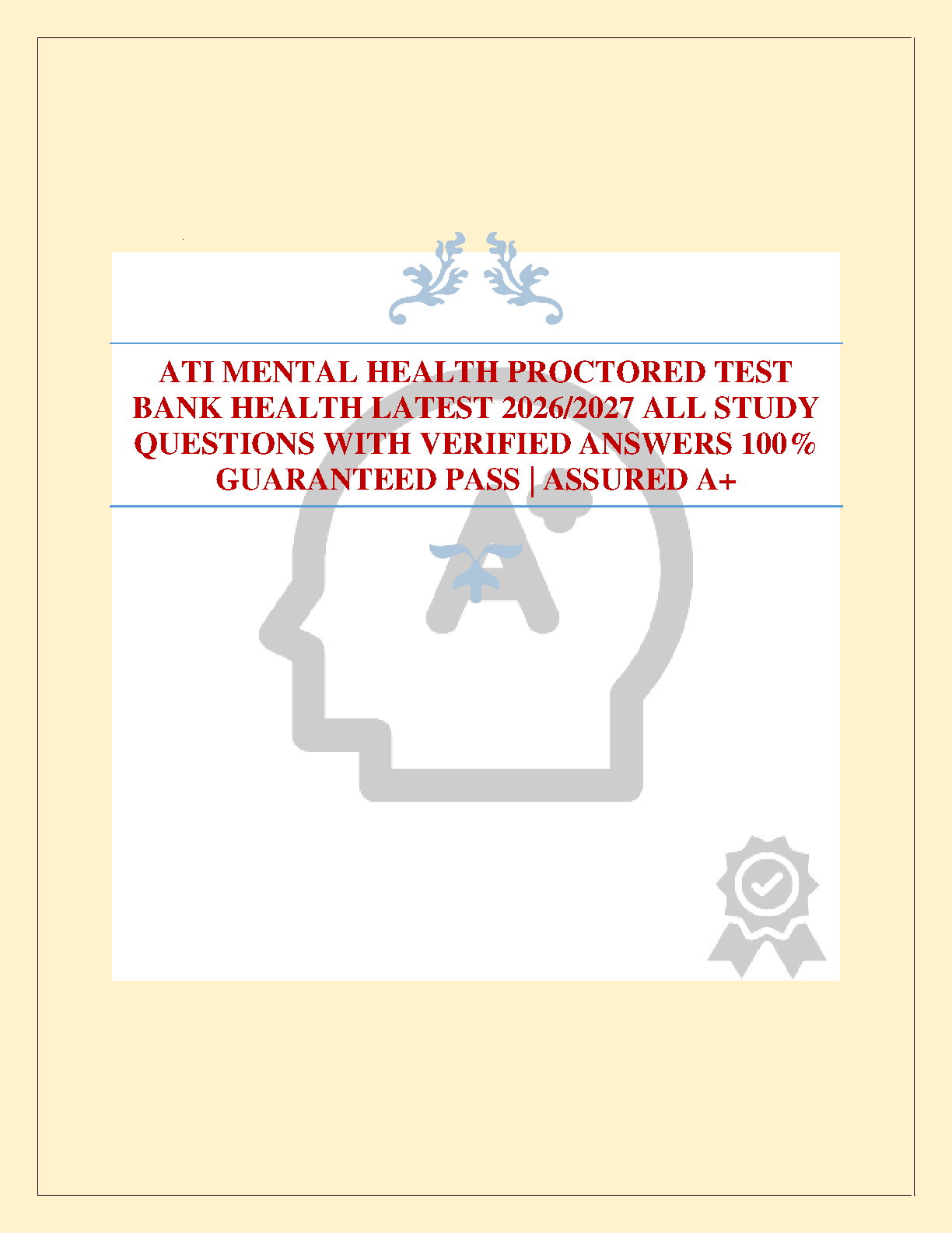 ATI Mental Health Nursing Test Bank 2026-2027 Verified Answers