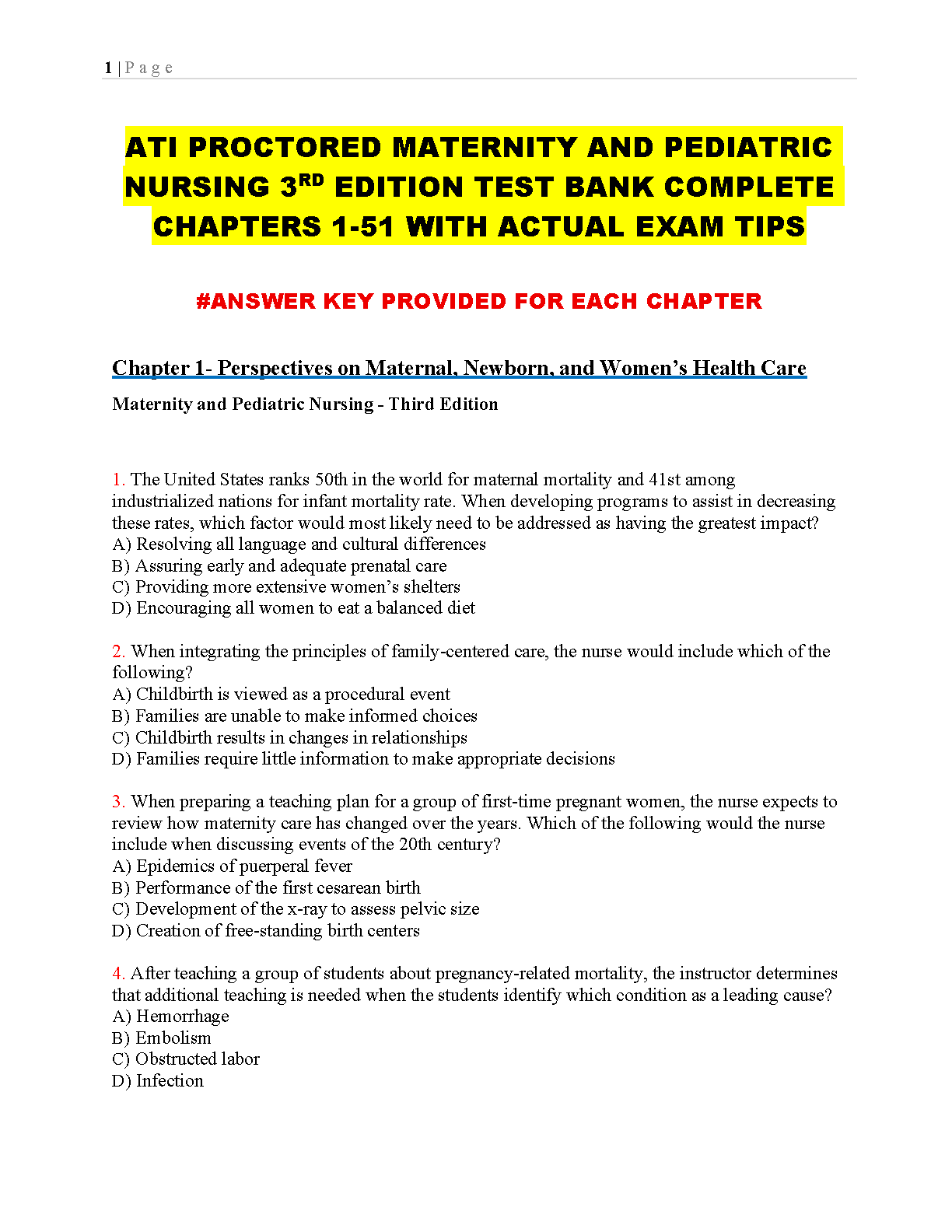 Maternity & Pediatric Nursing Test Bank 2026/27