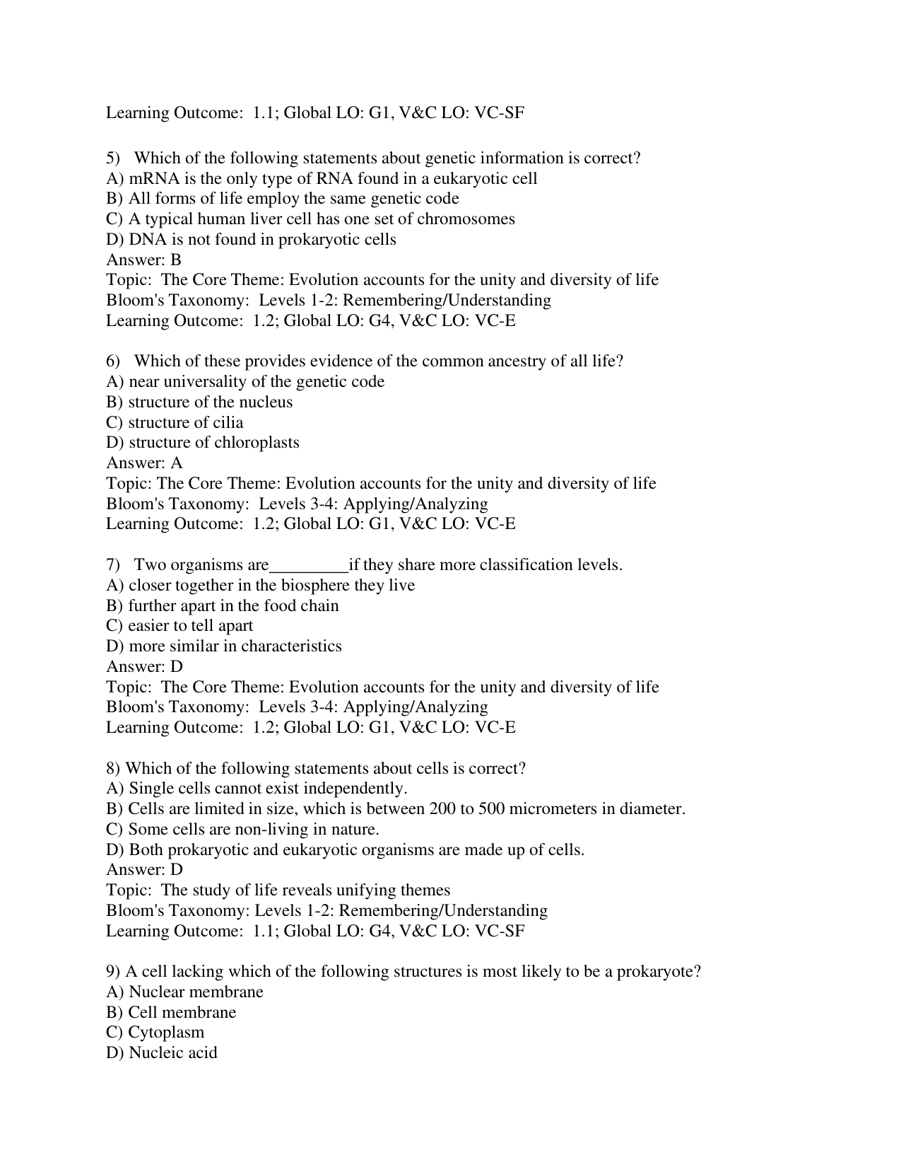 Campbell Biology 13th Edition TEST BANK