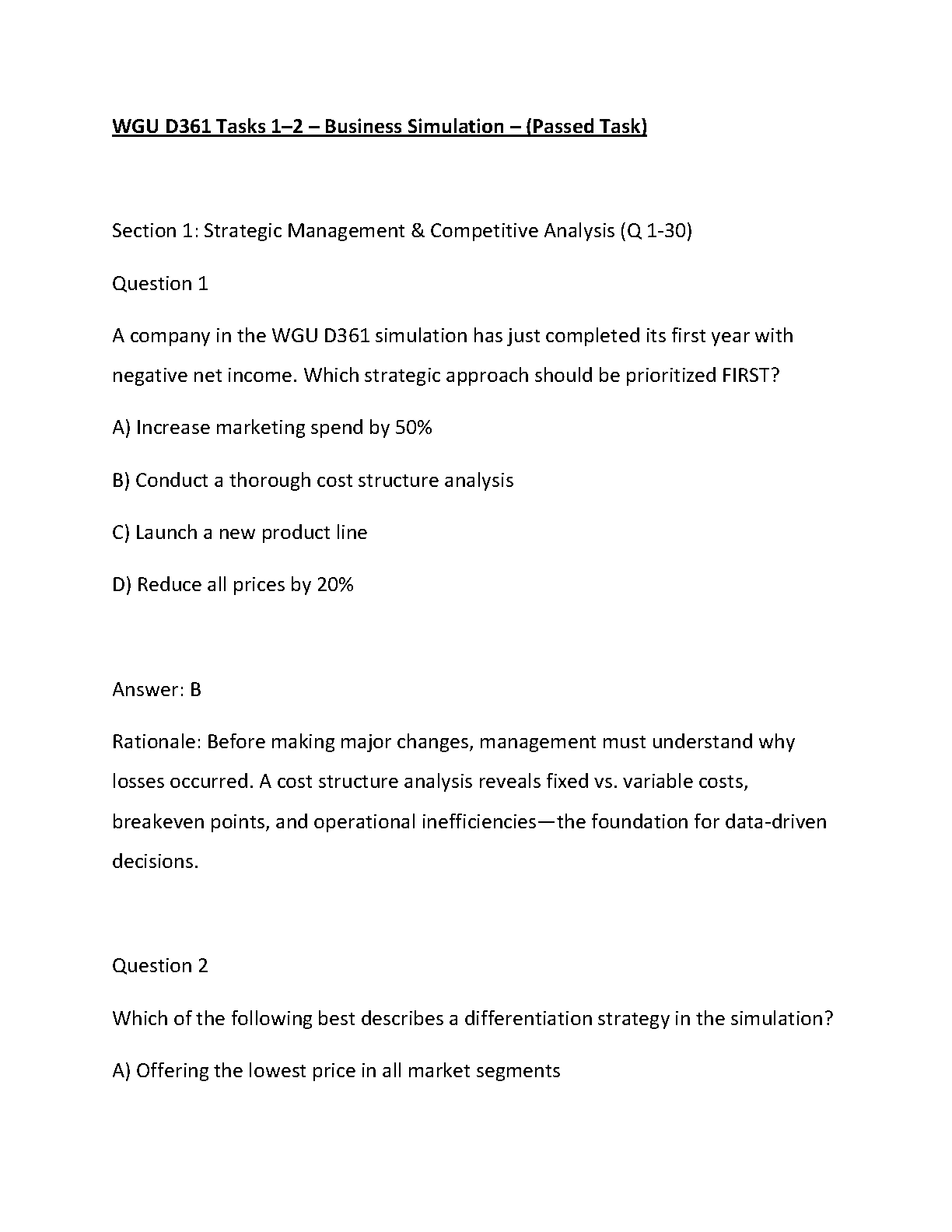 WGU D361 Business Simulation Strategy Task Solutions 2026 IMG-1