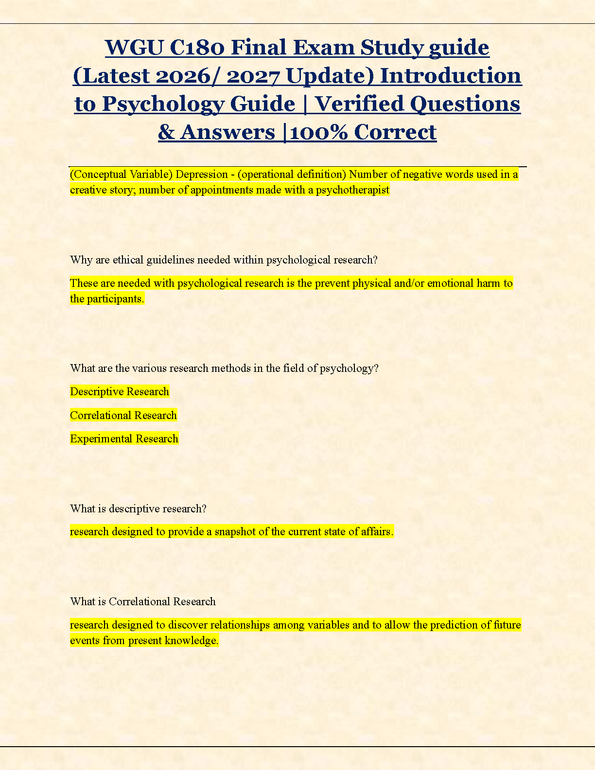 WGU C180 Psych Final Exam Test Bank 2025/2026