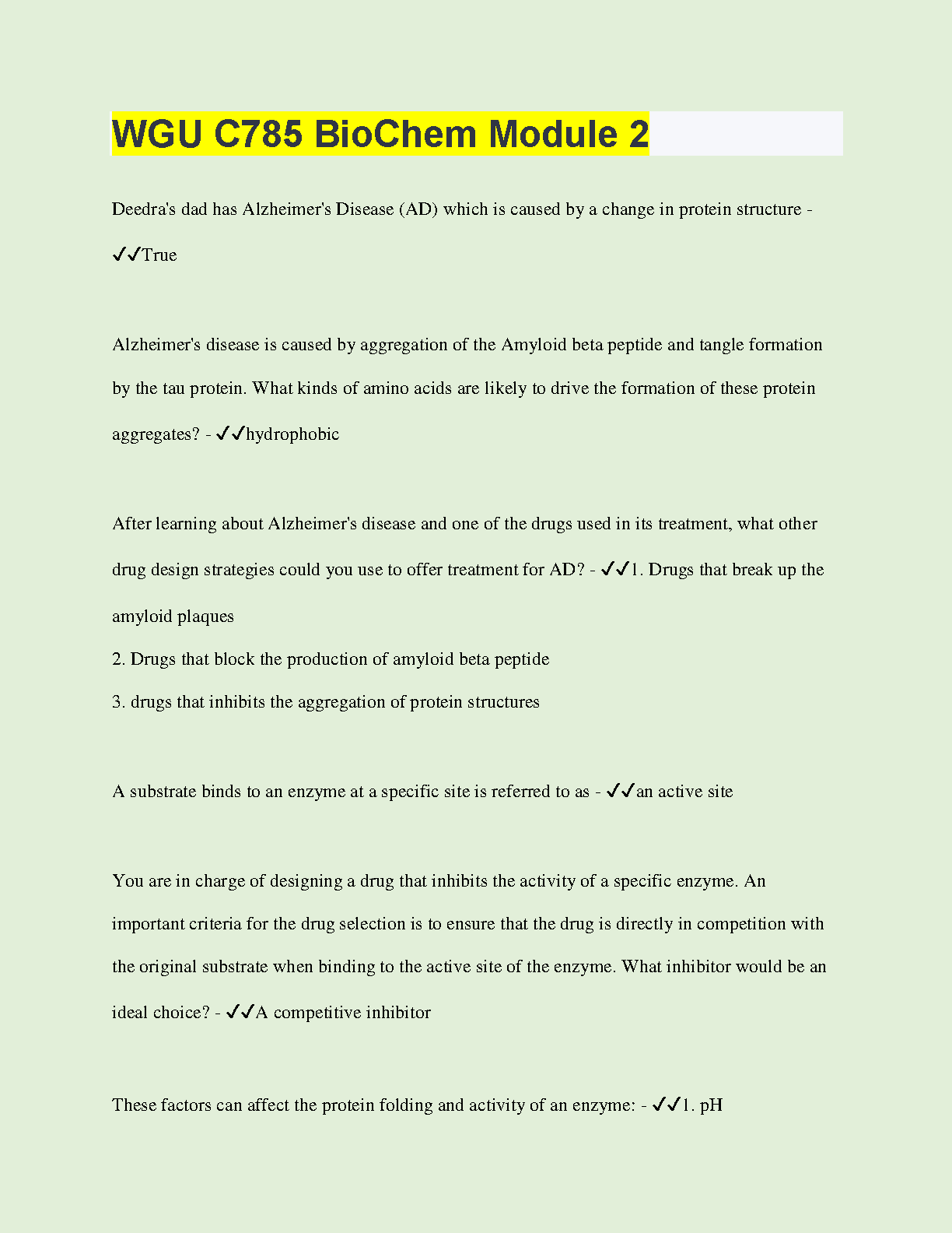 WGU C785 Biochemistry Module 2 Exam Prep Guide IMG-1