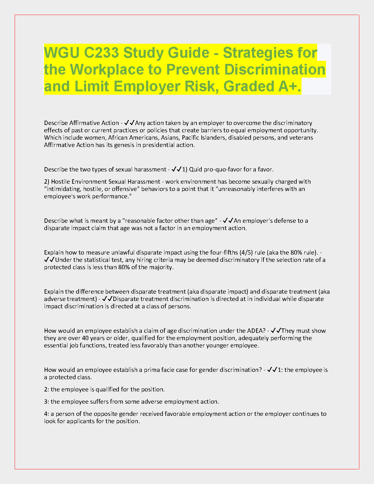 WGU C233 Study Guide: Preventing Workplace Discrimination IMG-1