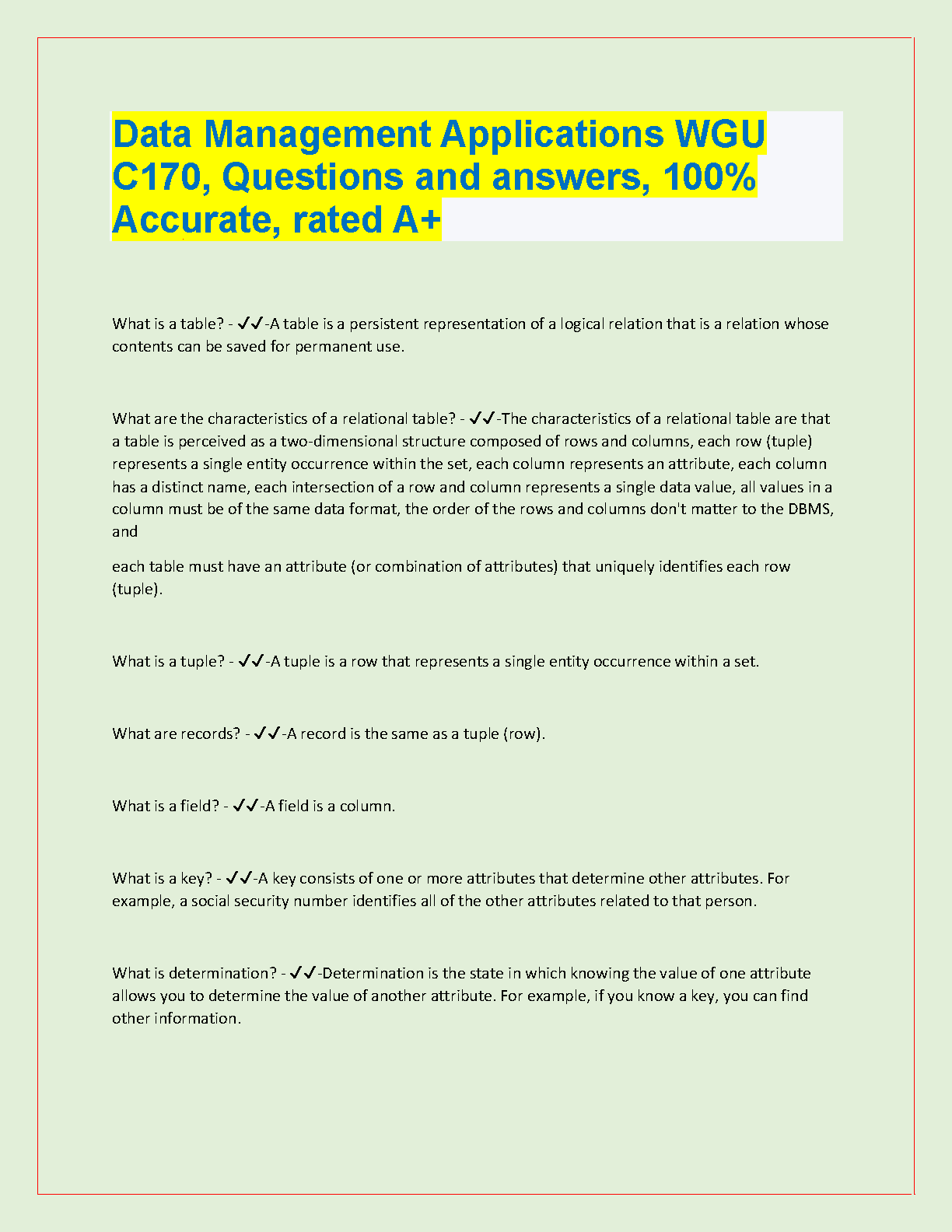 WGU C170 Data Mgmt Q&A 2024/25 Study Guide IMG-1